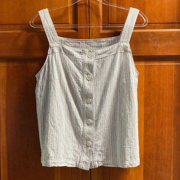 Liz Claiborne button down sleeveless tank top - pinstripe white and blue Size L - Picture 1 of 8